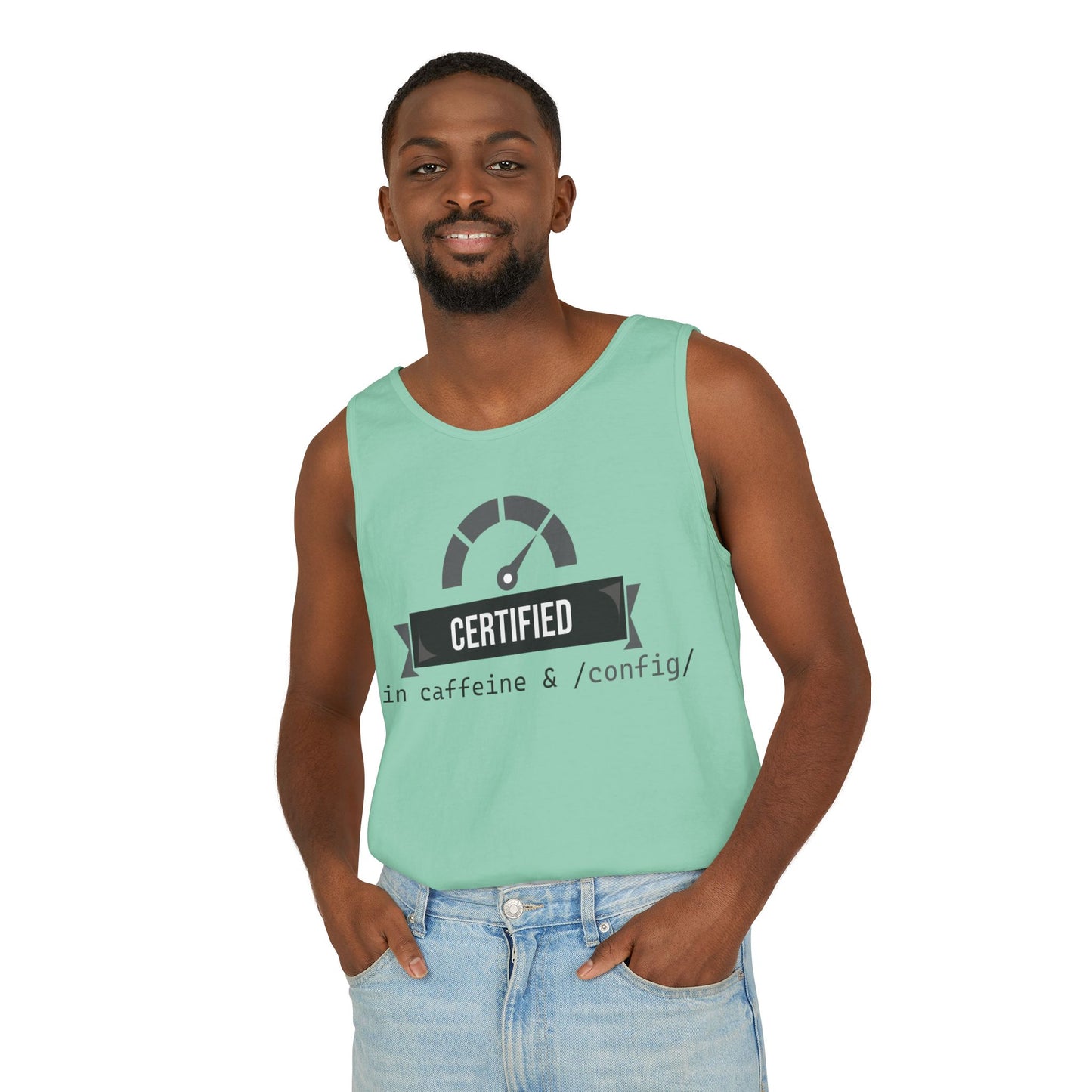 Certified Caffeine Unisex Tank Top, Funny Coffee Lover Shirt, Gift for Barista, Summer Casual Wear, Unique Birthday Present