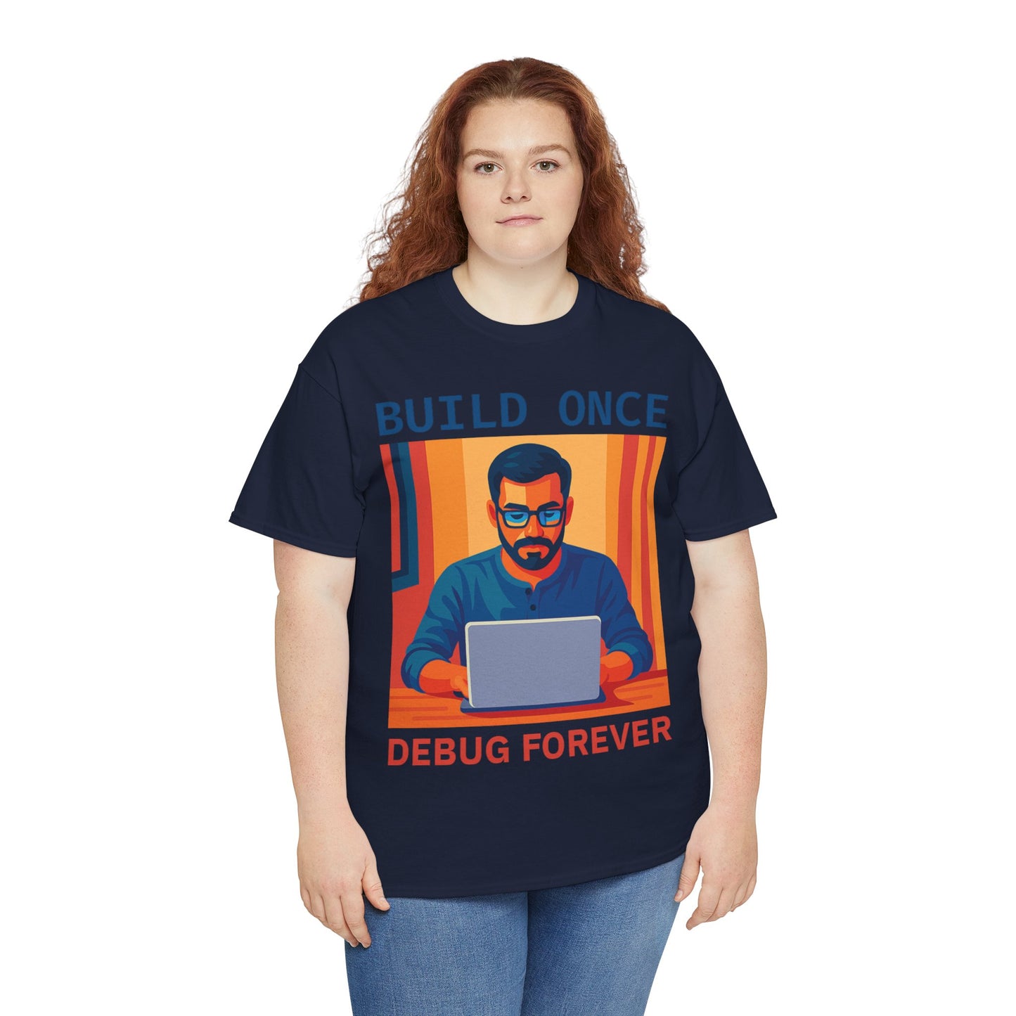 Tech Humor Unisex Heavy Cotton Tee, Geeky Shirt for Programmers, Funny Gift for Developers, Coding Enthusiast Apparel, Debug Forever Design
