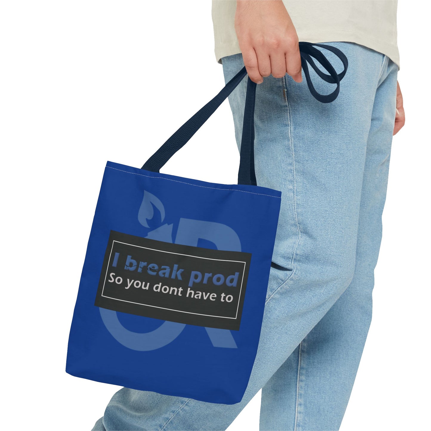 Blue Tote Bag - "I Break Prod So You Don’t Have To" - Ideal for Everyday Use, Gifts, Shopping, and Travel