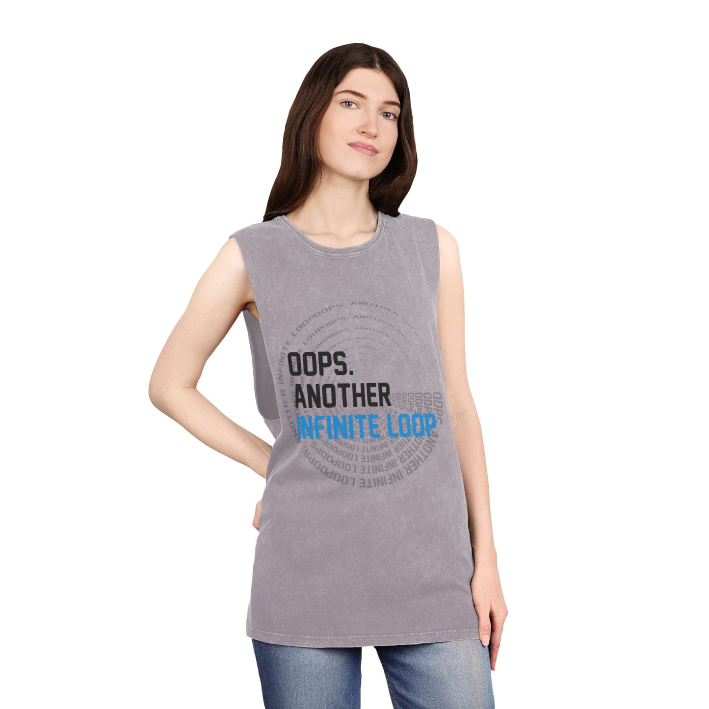Unisex Stonewash Tank Top with 'Oops, Another Infinite Loop' Design, Casual Summer Wear, Perfect Gift for Tech Lovers, Graphic Tee for [...]