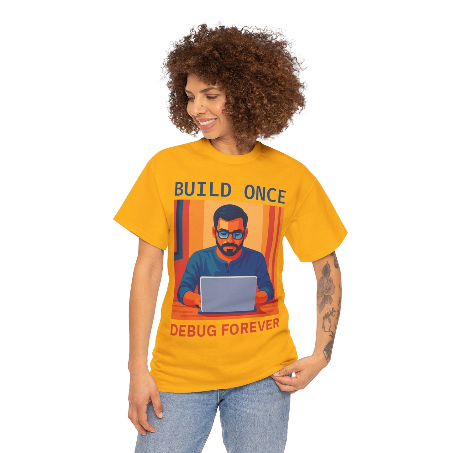 Tech Humor Unisex Heavy Cotton Tee, Geeky Shirt for Programmers, Funny Gift for Developers, Coding Enthusiast Apparel, Debug Forever Design