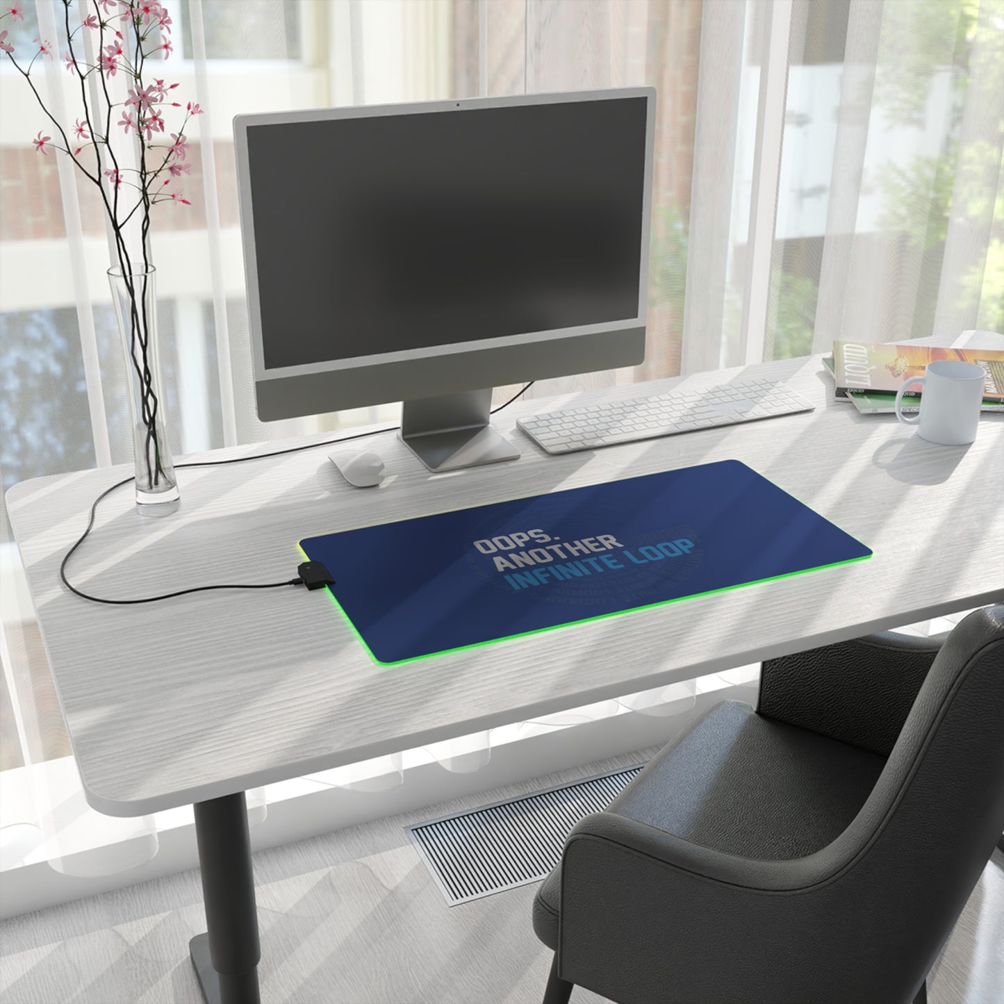 LED Gaming Mouse Pad with Infinite Loop Design, Gamer Desk Accessory, LED-Backlit Mouse Pad, Gift for Gamers, PC Gaming Essential