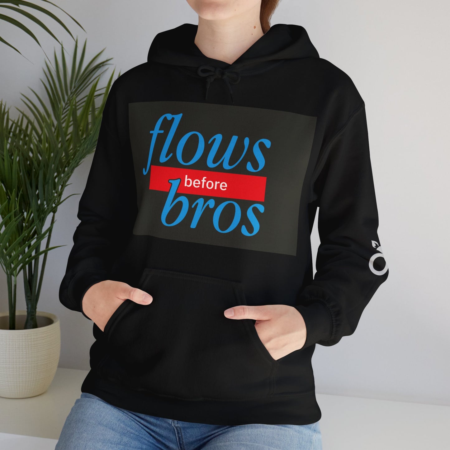 Trendy Hoodie with 'flows before bros' Design, Unisex Sweatshirt, Casual Wear, Gift for Friends, Everyday Comfort
