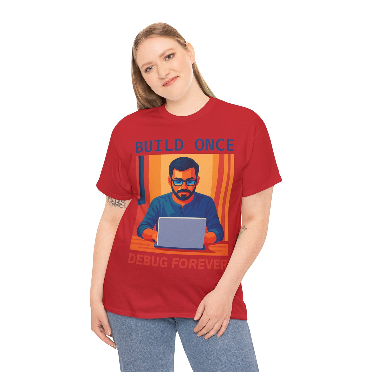 Tech Humor Unisex Heavy Cotton Tee, Geeky Shirt for Programmers, Funny Gift for Developers, Coding Enthusiast Apparel, Debug Forever Design