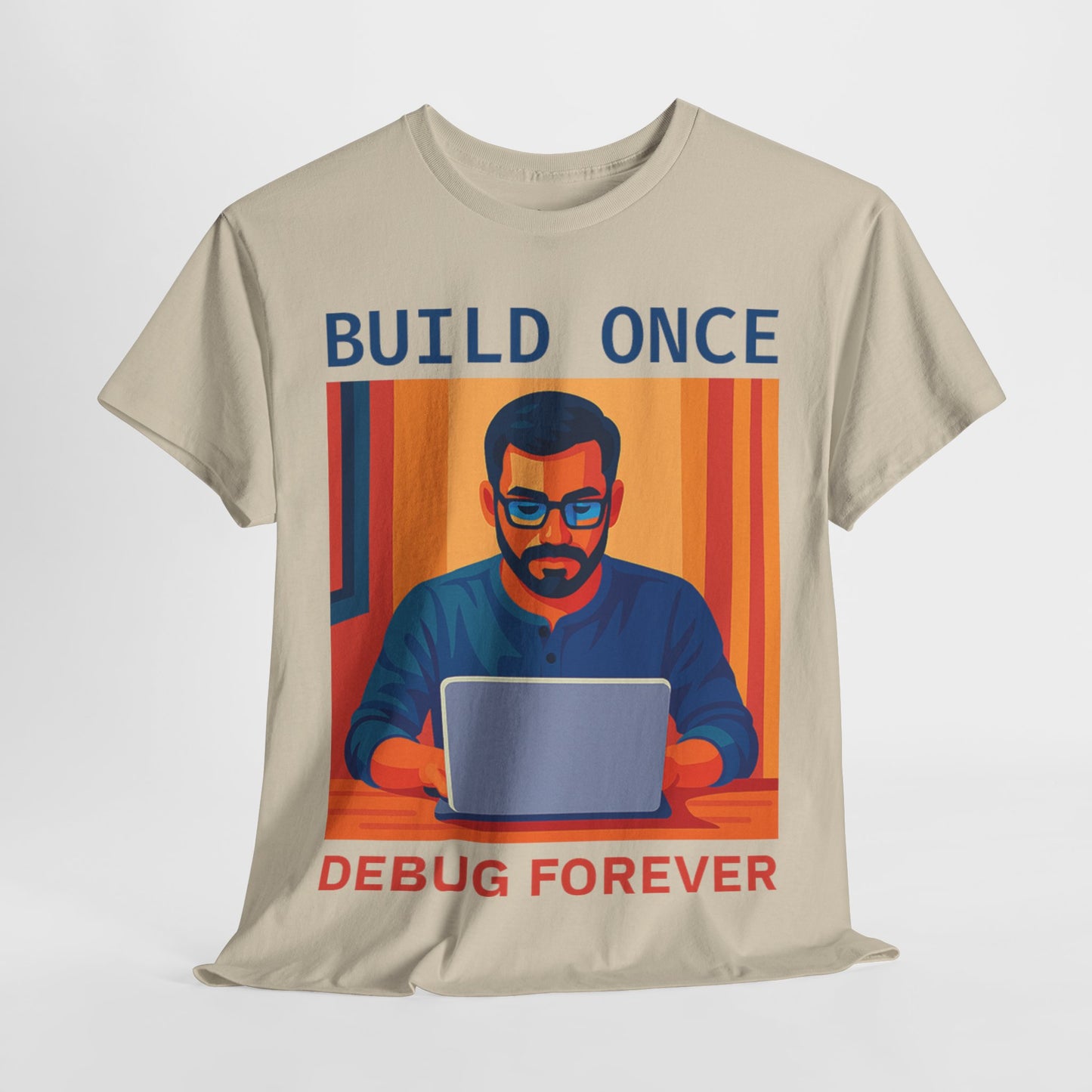 Tech Humor Unisex Heavy Cotton Tee, Geeky Shirt for Programmers, Funny Gift for Developers, Coding Enthusiast Apparel, Debug Forever Design