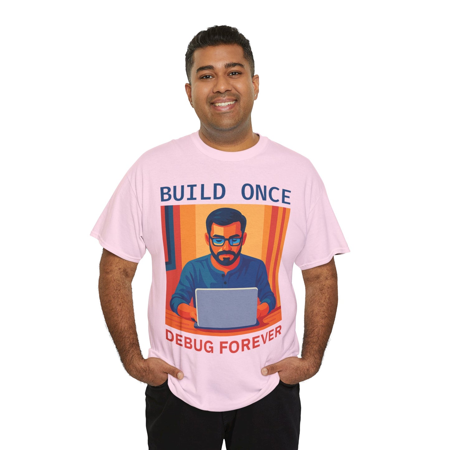 Tech Humor Unisex Heavy Cotton Tee, Geeky Shirt for Programmers, Funny Gift for Developers, Coding Enthusiast Apparel, Debug Forever Design