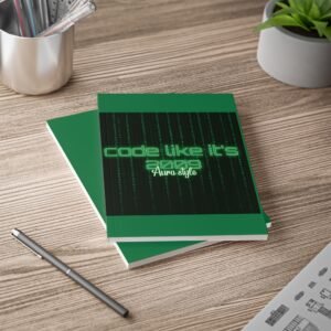 code like it's 2009 softcover notebook, a5 | coding journal, programmer gift, tech memo pad, geeky stationery, retro design
