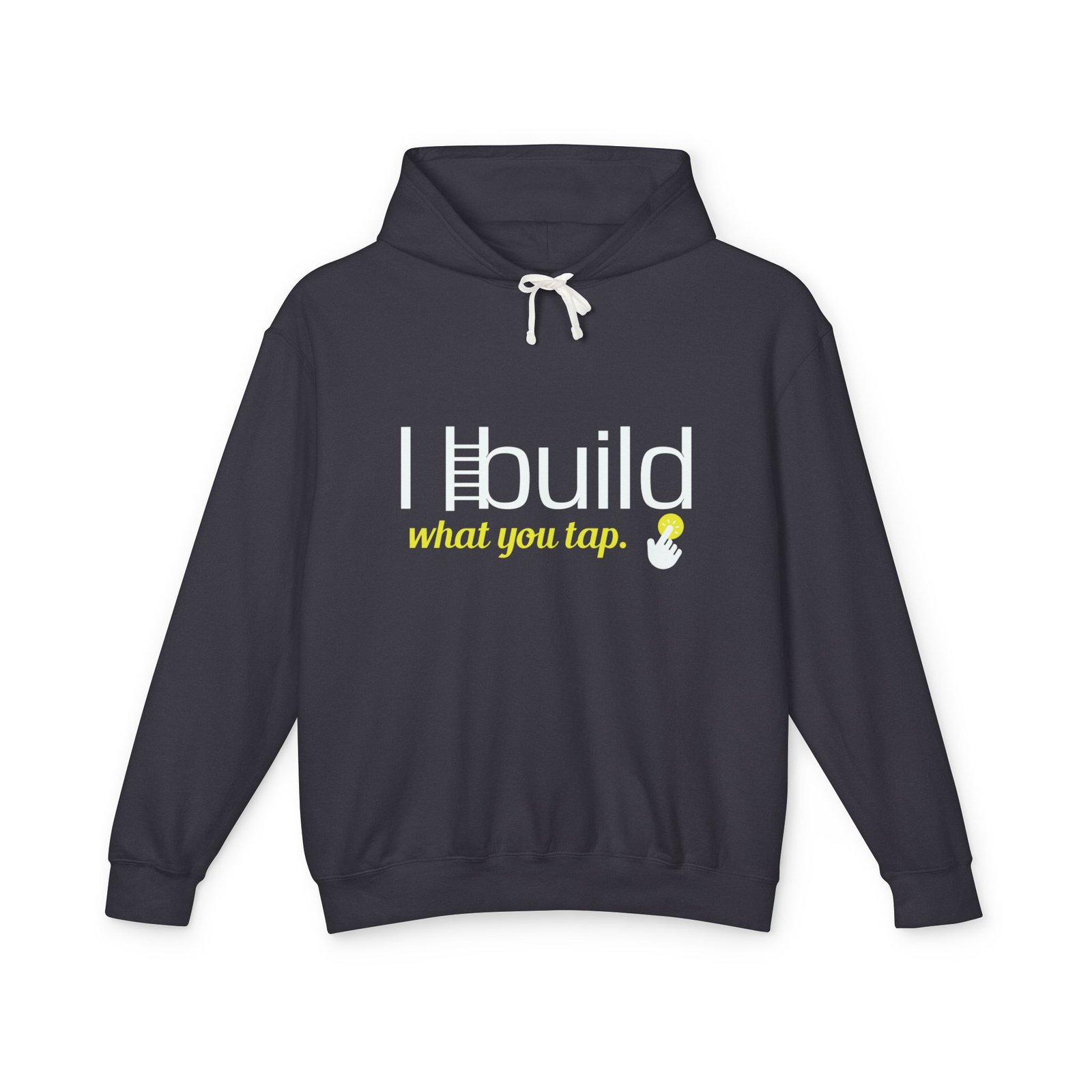 developer hoodie — “i build what you tap” tech hoodie with logo developer hoodie — “i build what you tap” tech hoodie with logo