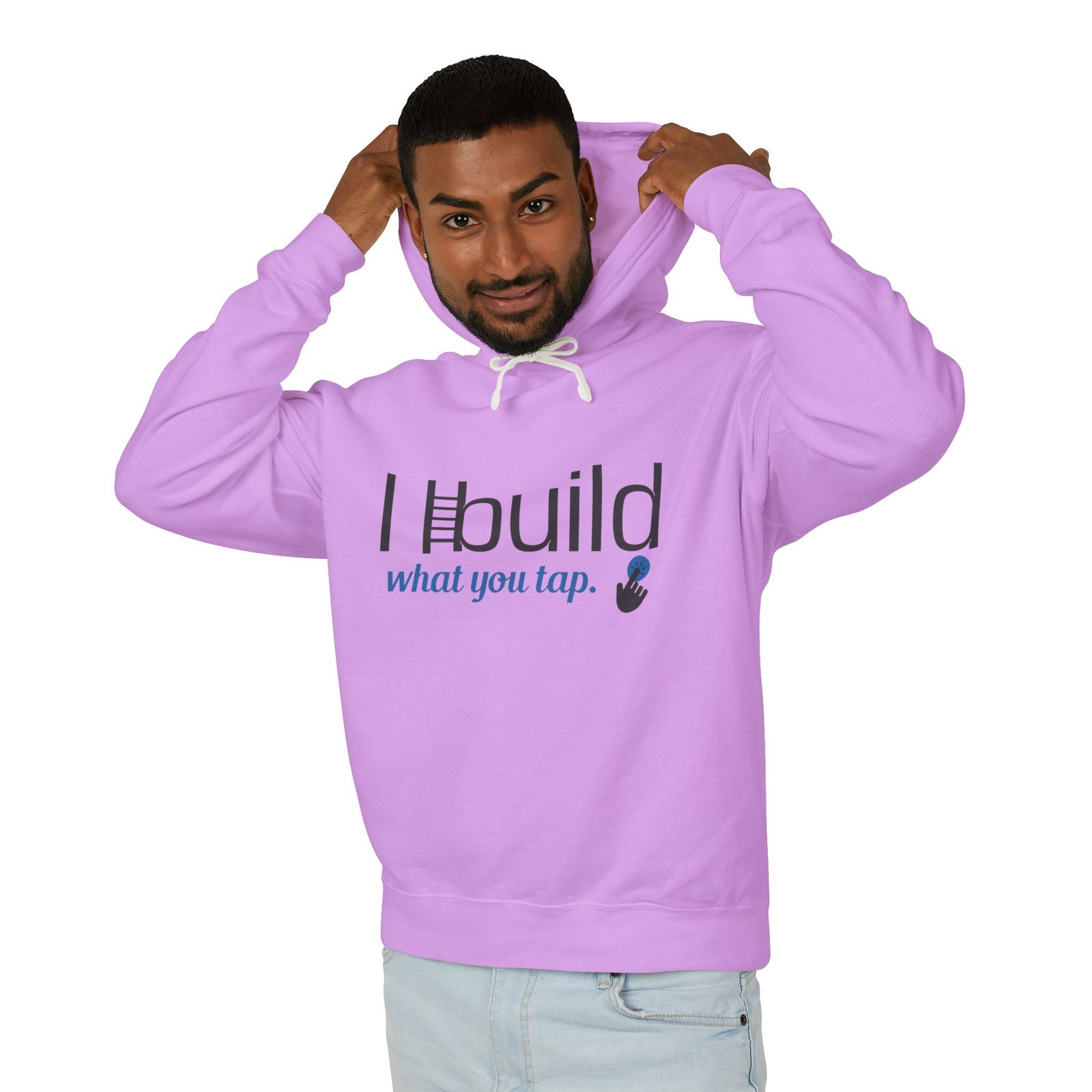 developer hoodie — “i build what you tap” tech hoodie with logo developer hoodie — “i build what you tap” tech hoodie with logo