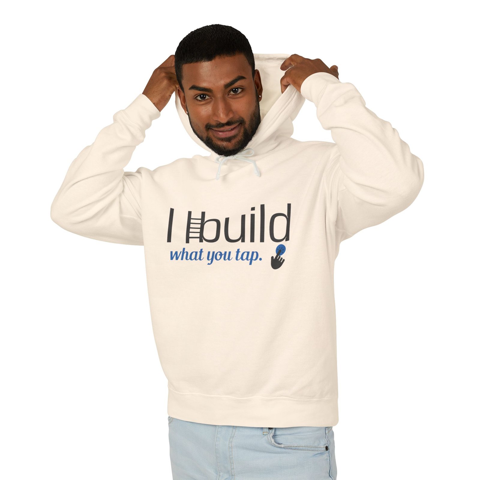 developer hoodie — “i build what you tap” tech hoodie with logo developer hoodie — “i build what you tap” tech hoodie with logo