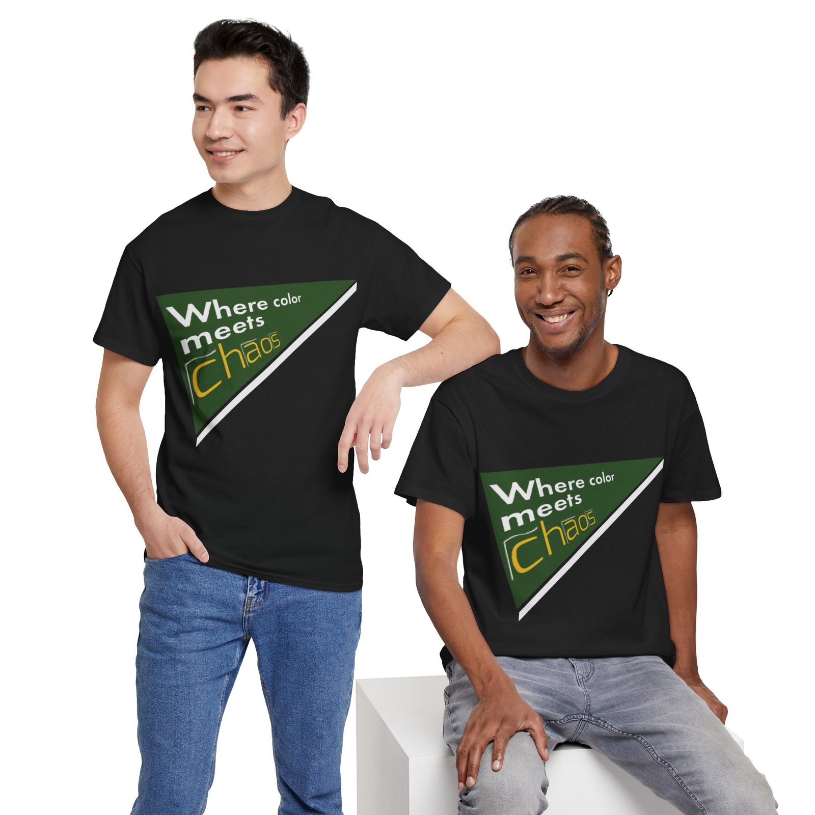 graphic tee — "where color meets chaos" triangular blue design graphic tee — "where color meets chaos" triangular blue design