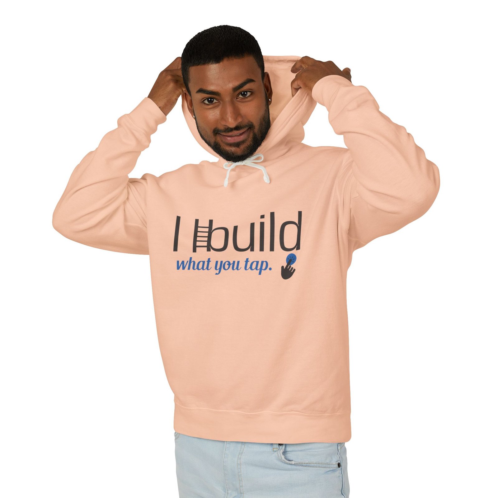 developer hoodie — “i build what you tap” tech hoodie with logo developer hoodie — “i build what you tap” tech hoodie with logo
