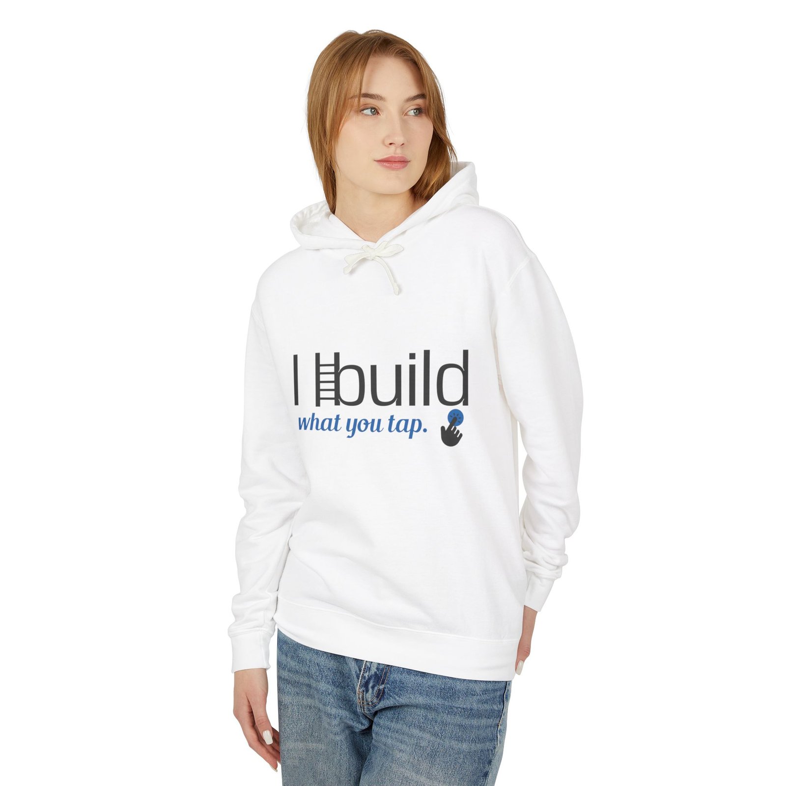developer hoodie — “i build what you tap” tech hoodie with logo developer hoodie — “i build what you tap” tech hoodie with logo