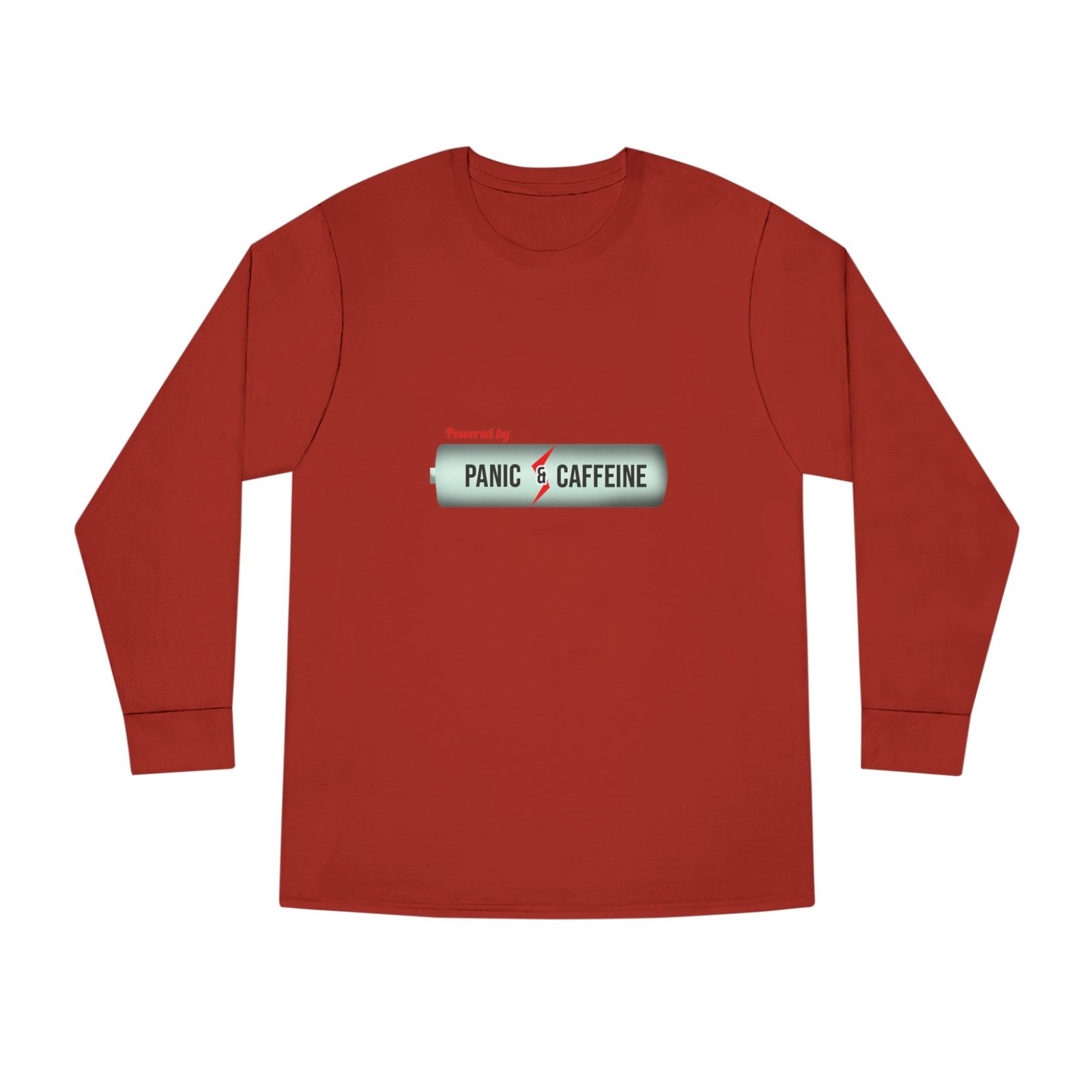 long sleeve tee — "fueled by panic & caffeine" retro pill graphic long sleeve tee — "fueled by panic & caffeine" retro pill graphic