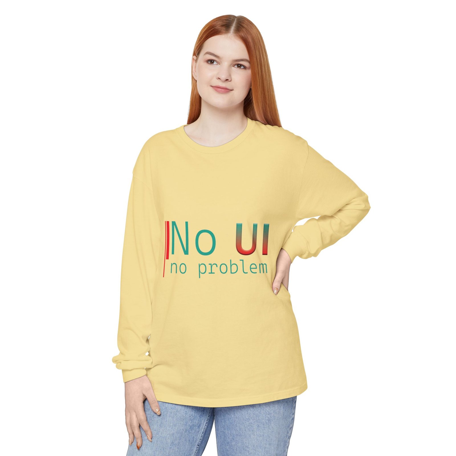 long sleeve t‑shirt — "no ui, no problem" minimalist tech tee long sleeve t‑shirt — "no ui, no problem" minimalist tech tee