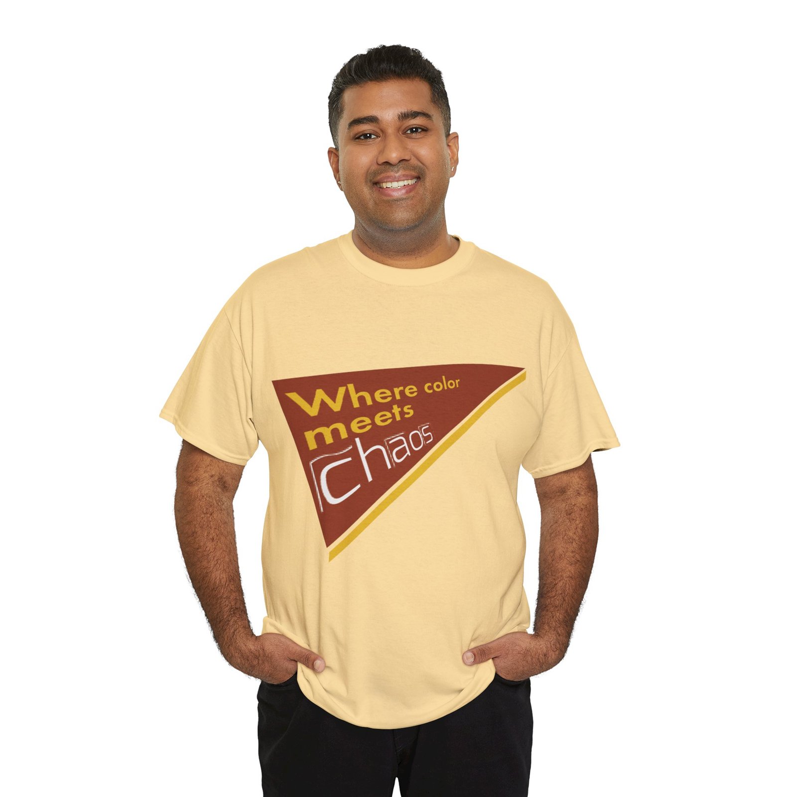 graphic tee — "where color meets chaos" triangular blue design graphic tee — "where color meets chaos" triangular blue design