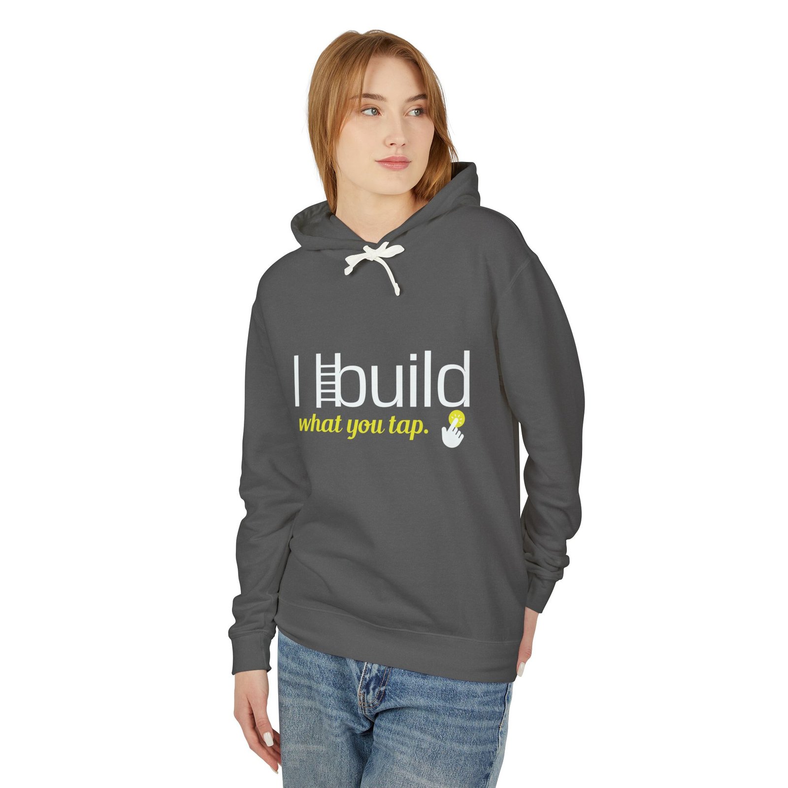 developer hoodie — “i build what you tap” tech hoodie with logo developer hoodie — “i build what you tap” tech hoodie with logo