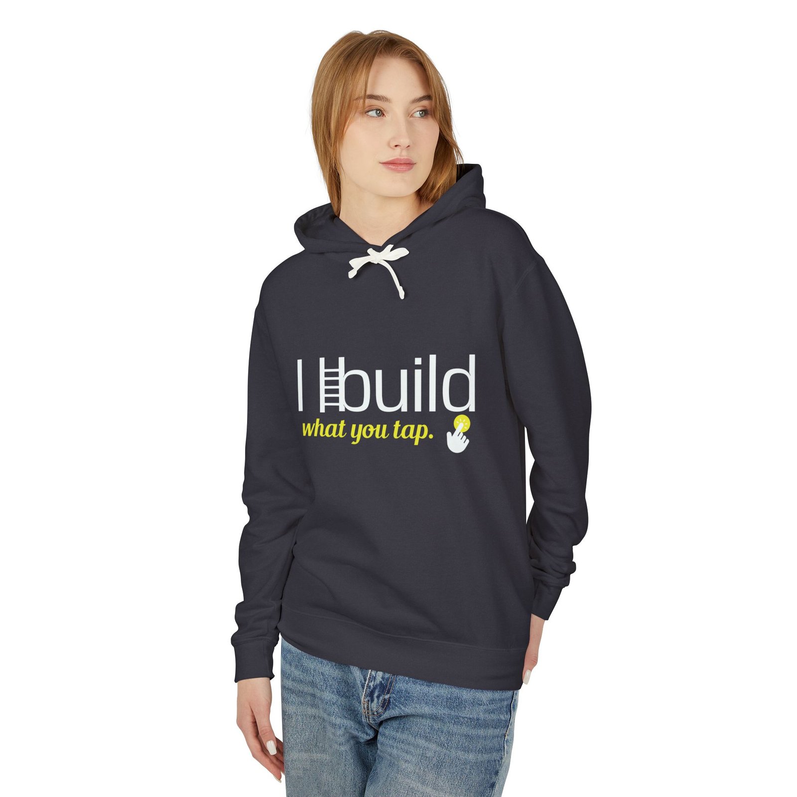 developer hoodie — “i build what you tap” tech hoodie with logo developer hoodie — “i build what you tap” tech hoodie with logo