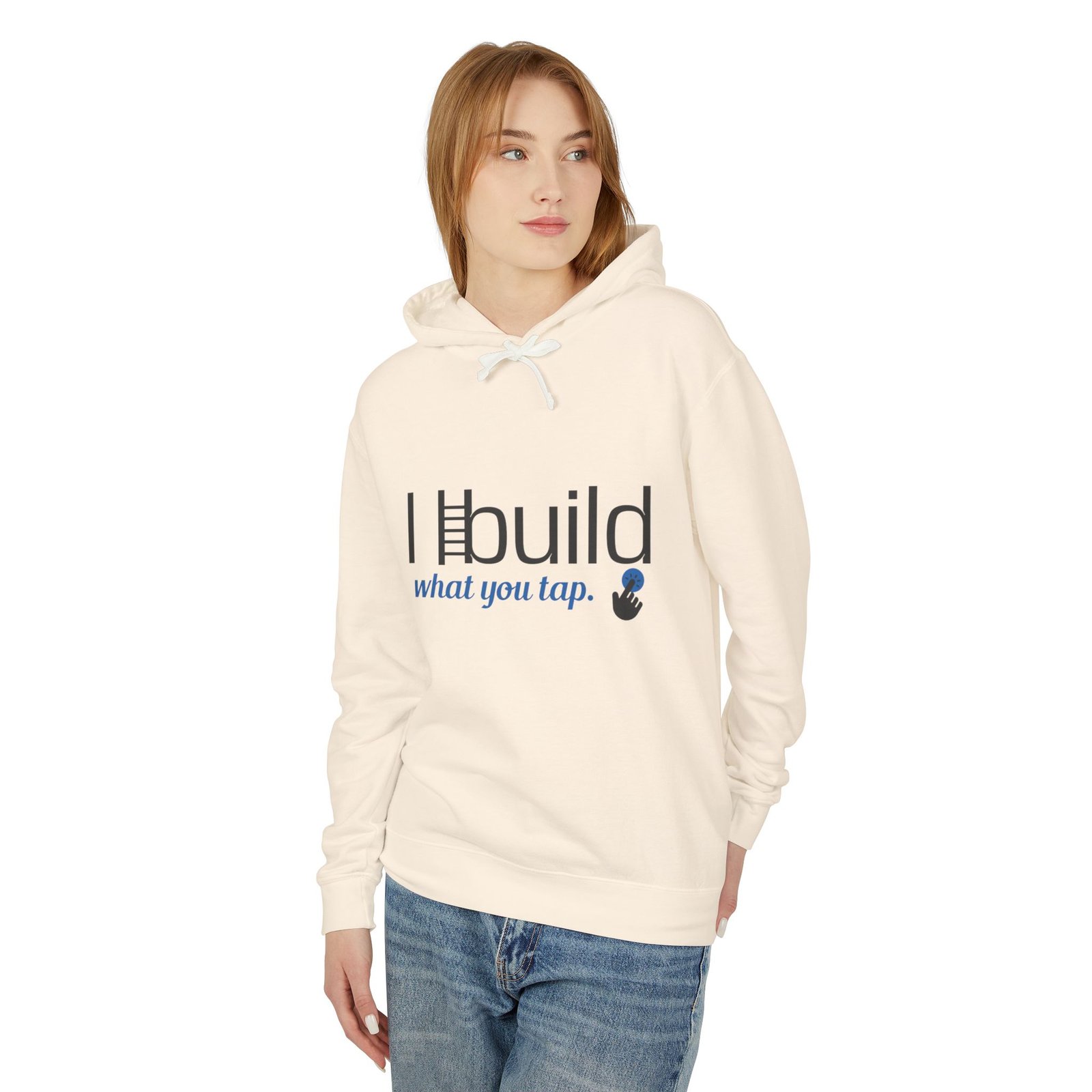 developer hoodie — “i build what you tap” tech hoodie with logo developer hoodie — “i build what you tap” tech hoodie with logo