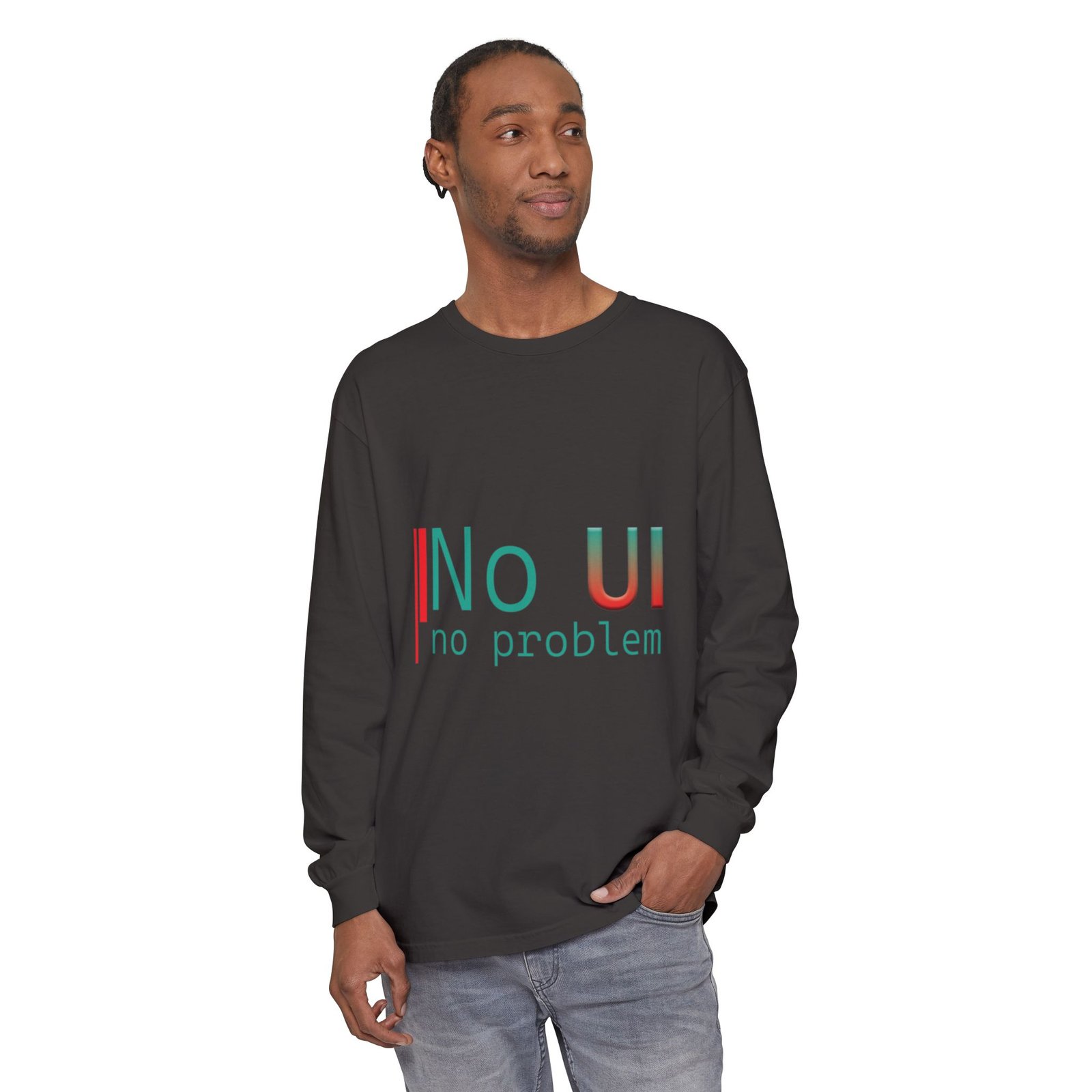 long sleeve t‑shirt — "no ui, no problem" minimalist tech tee long sleeve t‑shirt — "no ui, no problem" minimalist tech tee