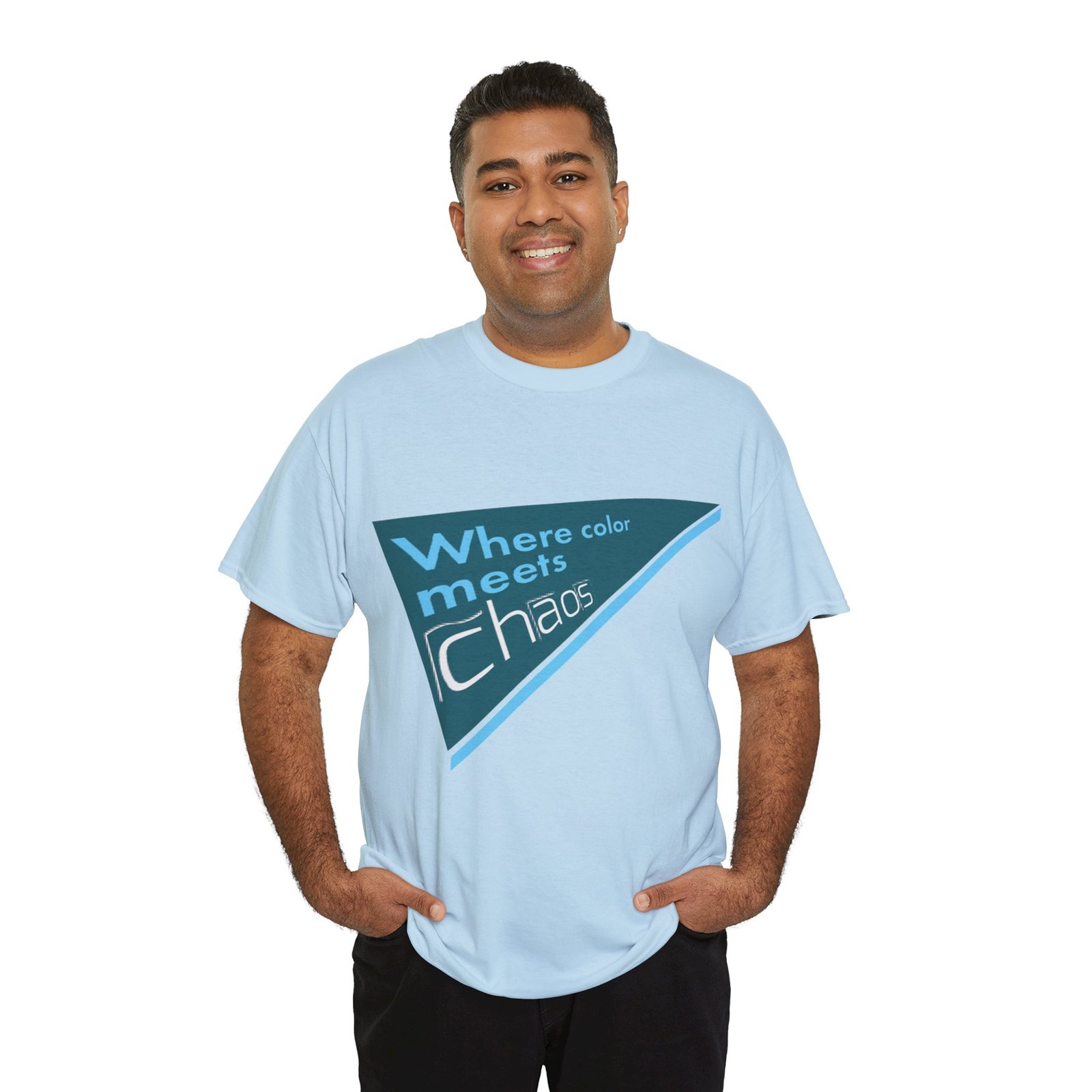 graphic tee — "where color meets chaos" triangular blue design graphic tee — "where color meets chaos" triangular blue design