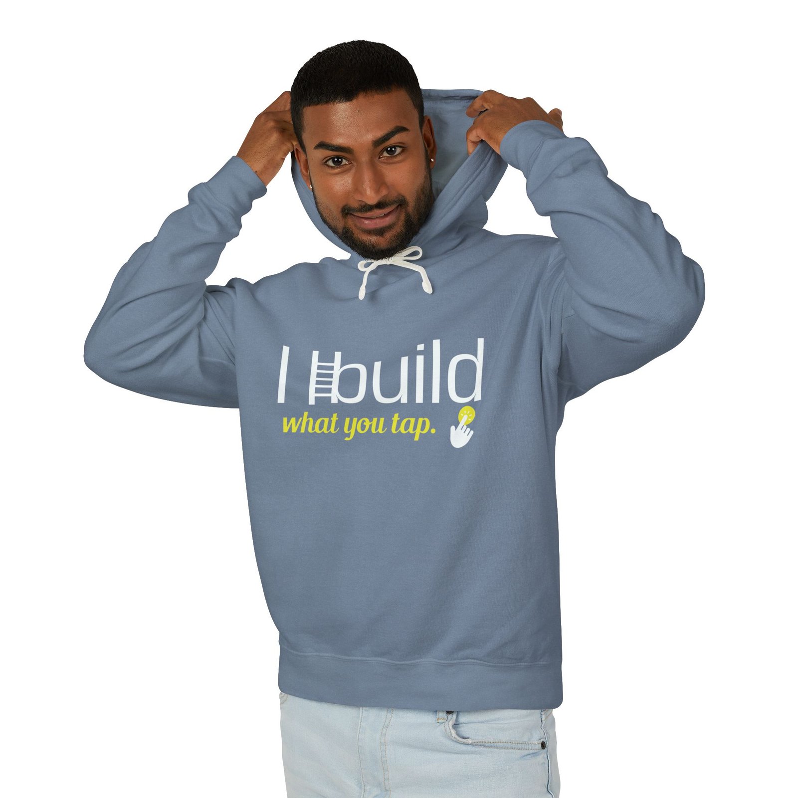 developer hoodie — “i build what you tap” tech hoodie with logo developer hoodie — “i build what you tap” tech hoodie with logo