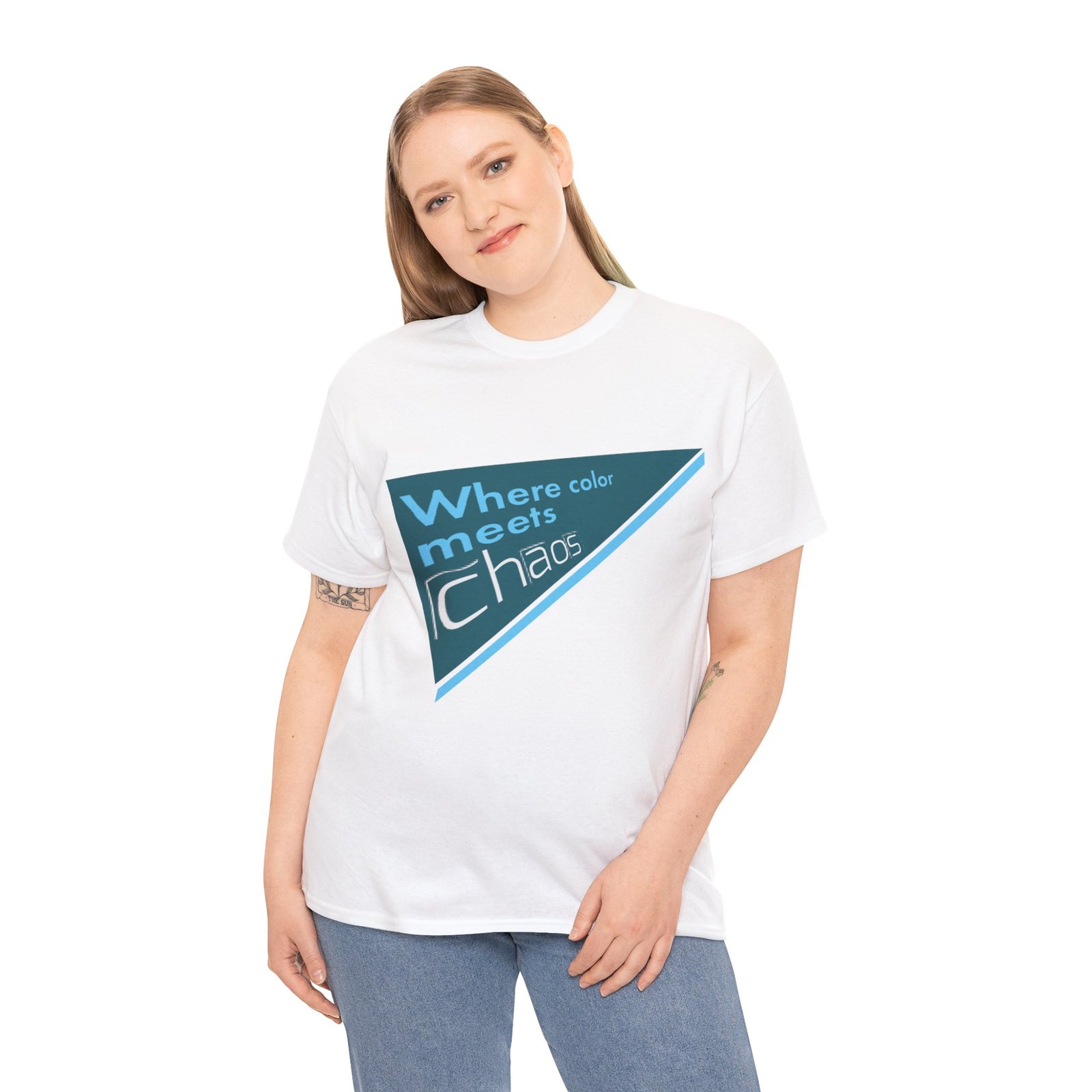 graphic tee — "where color meets chaos" triangular blue design graphic tee — "where color meets chaos" triangular blue design