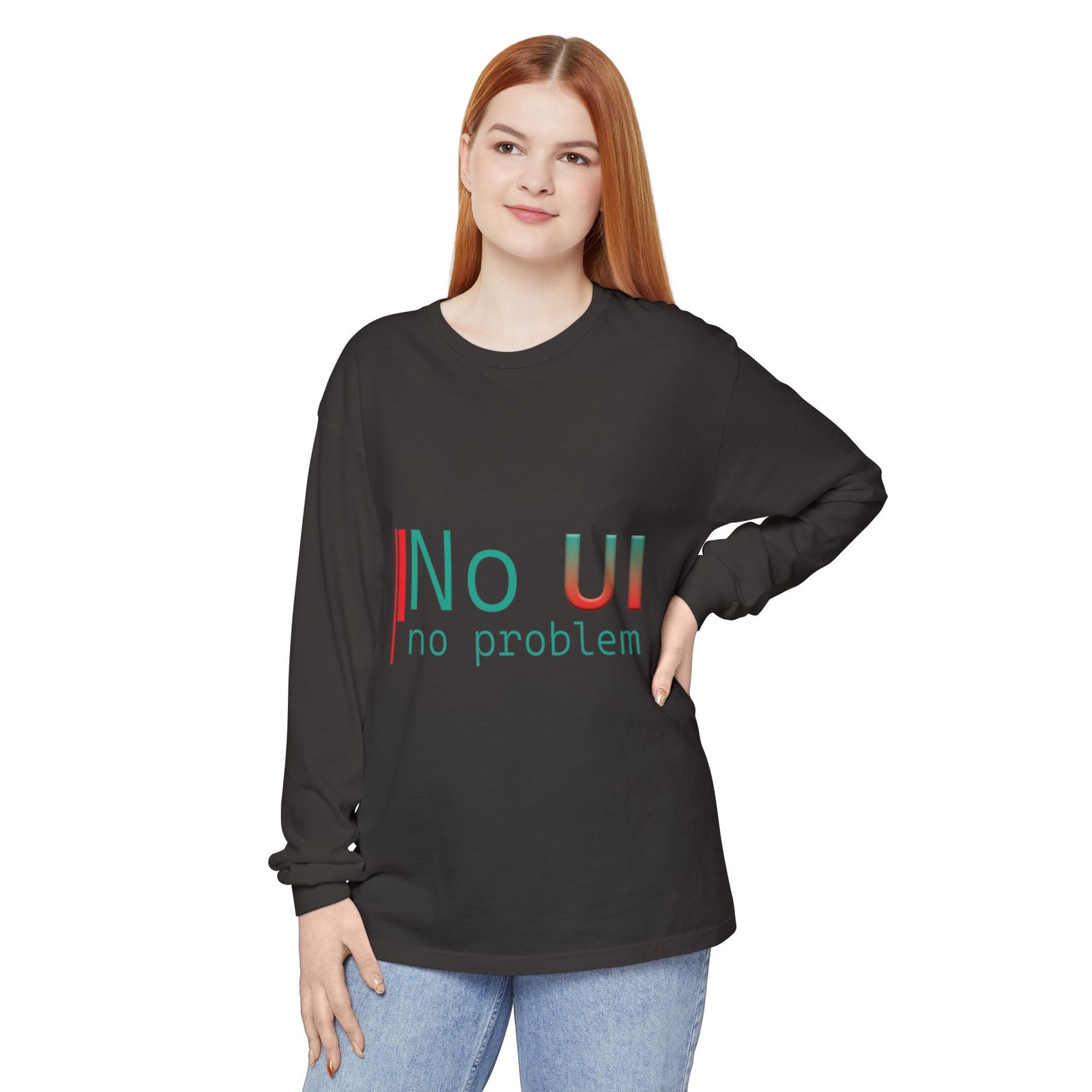 long sleeve t‑shirt — "no ui, no problem" minimalist tech tee long sleeve t‑shirt — "no ui, no problem" minimalist tech tee