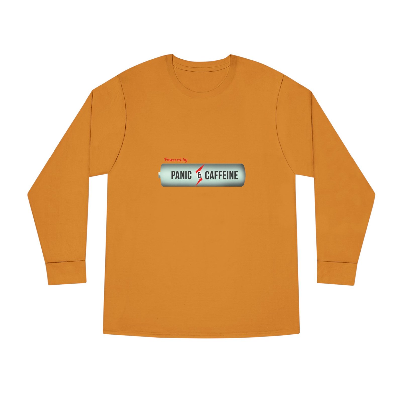 long sleeve tee — "fueled by panic & caffeine" retro pill graphic long sleeve tee — "fueled by panic & caffeine" retro pill graphic