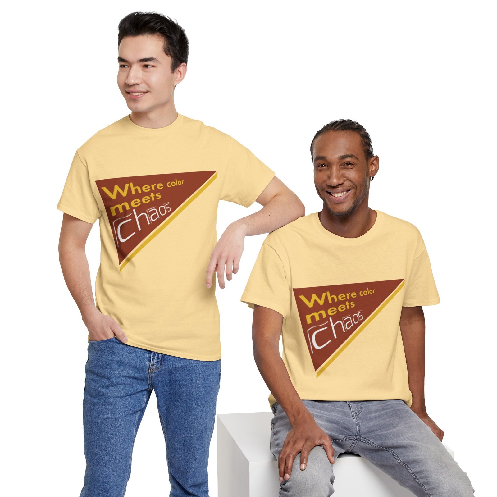 graphic tee — "where color meets chaos" triangular blue design graphic tee — "where color meets chaos" triangular blue design