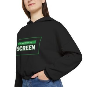 cropped hoodie — "screen" retro green minimal tech graphic