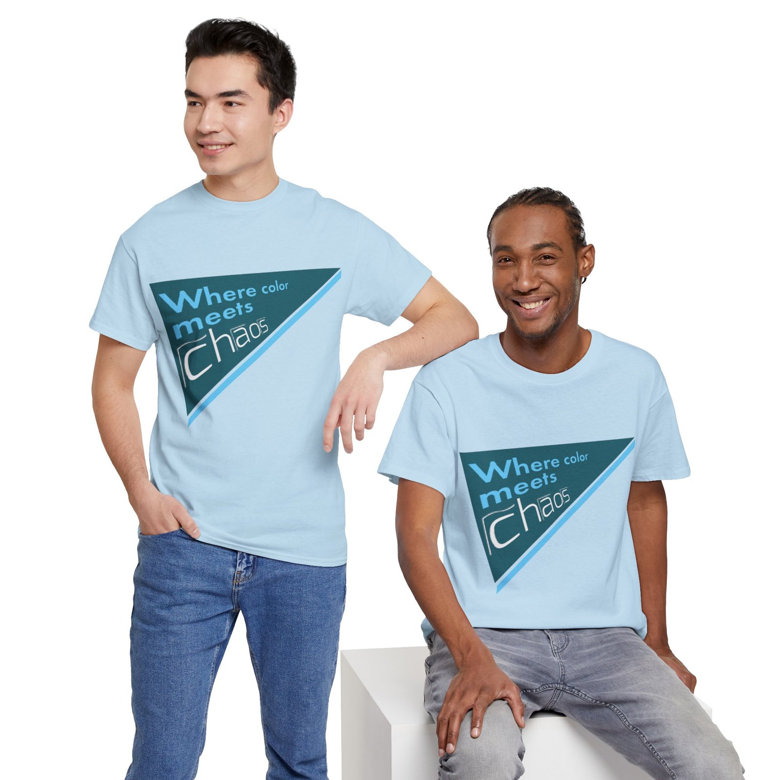 graphic tee — "where color meets chaos" triangular blue design graphic tee — "where color meets chaos" triangular blue design