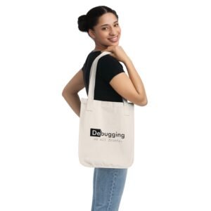 canvas tote bag — "debugging on all fronts" programmer gift tote